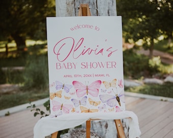 Schmetterling Baby Shower Willkommen Schild, Rosa Spring Shower Poster | LILIE