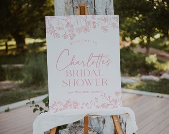 Dusty Pink Bridal Shower Welcome Sign Template, Vintage Floral Bridal Shower Welcome Poster, Victorian Floral Welcome Sign Poster | LIA