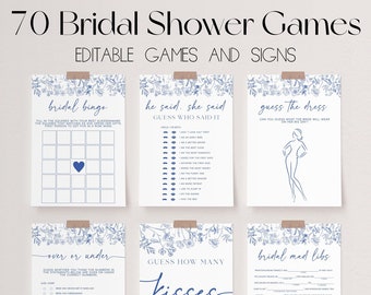 Something Blue Bridal Shower Games Bundle, Vintage Floral Bridal Shower Games, Chinoiserie Shower Games, Editable Bridal Party Games | LIV