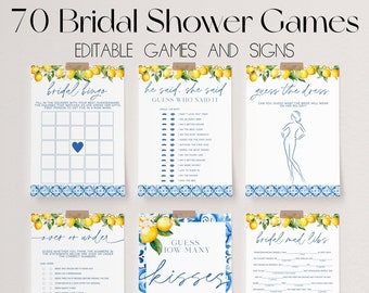 Mediterranean Lemon Bridal Shower Games Bundle, Main Squeeze Bridal Shower Games, Blue Tiles Wedding Shower Games, Bridal Party Games | GIA