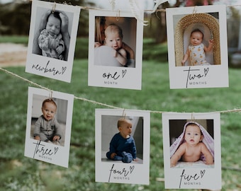 First Birthday Photo Banner Template, Milestone Cards | GRACE