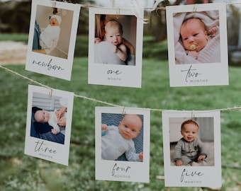 First Birthday Photo Banner Template, 1st Birthday Photo Banner, Milestone Photo Cards, Baby's First Year Monthly Milestone Cards | LAURA