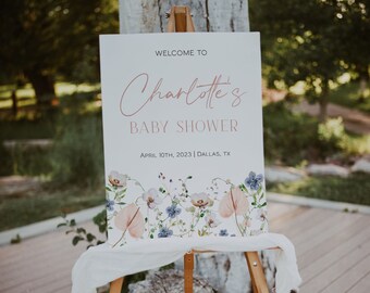Wildflower Baby Shower Welcome Sign Template, Spring Floral Baby Shower Welcome Sign, Girl Shower Welcome Poster, Pink Baby Shower  | BLAIR
