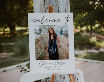 Graduation Welcome Sign Template, Photo Graduation Poster, Graduation Party Welcome Sign, Graduate Decorations, Senior, College | LAURA