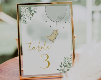 Classic Winnie the Pooh Table Number Card Template, Pooh Table Number, Baby Shower Table Numbers, Table Card Printable | POOH