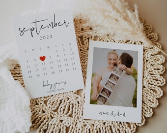 Pregnancy Announcement Calendar Template, Photo Baby Announcement Card, Social Media Baby Announcement Ultrasound, Due Date Calendar | SARAH