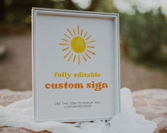 Sun Custom Sign Template, Here Comes the Sun, 1st Trip Around the Sun, Editable Custom Sign, 1st Birthday Party Poster Sign, Sunshine  | SUN