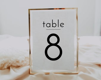 Minimalist Wedding Table Numbers Template, Modern Sign (Digital Download)