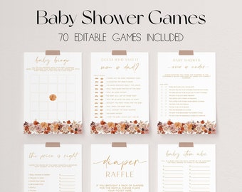 Little Pumpkin Baby Shower Games Bundle, Boho Fall Theme (Digital Download) | FALL