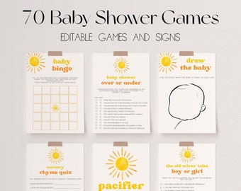 70 Baby Shower Games, Sun Baby Shower Game Bundle, Here Comes the Sun Baby Shower Bundle, Sunshine Baby Party Games, Boho Shower Games | SUN