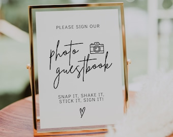 Photo GuestBook Sign Template, Modern Wedding Photo Guest Book Sign, Printable Photo Guestbook Table Sign, Polaroid Wedding Sign | GRACE