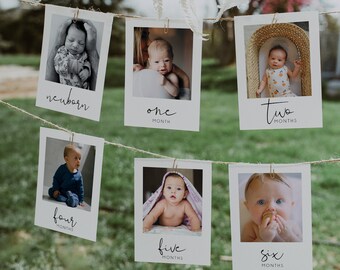 First Birthday Photo Banner Template, Milestone Cards | SARAH