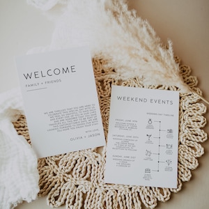 Welcome Letter & Timeline Template, Minimalist Wedding Timeline, Wedding Itinerary, Order of Events, Welcome Bag, Weekend Schedule | CHARLI