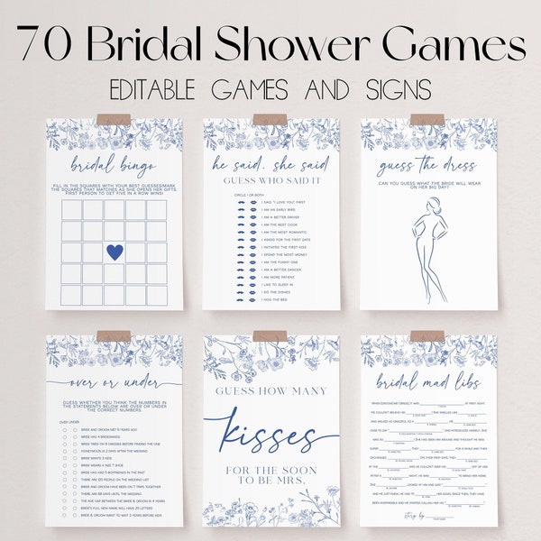 Something Blue Bridal Shower Games Bundle, Vintage Floral Bridal Shower Games, Chinoiserie Shower Games, Editable Bridal Party Games | LIV