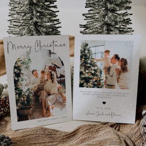 Foto Weihnachtskarte Vorlage, Boho Weihnachtskarte, Bogen Weihnachtskarte, Minimalistische Weihnachtskarte, Weihnachtsfotokarte, Familienkarte | CHLOE