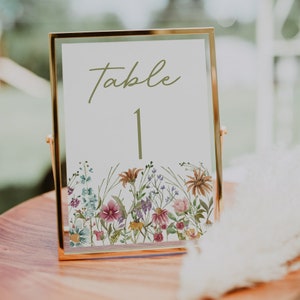 Modelo de número de mesa de flores silvestres, número de mesa de casamento floral, cartão de mesa de casamento Boho, números de mesa Boho, casamento editável | FLORA