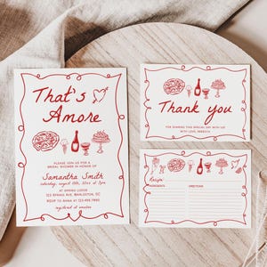 C'est Amore modèle de jeu d'invitations nuptiale de douche, faire-part de douche nuptiale italien, shower de mariage lunatique dessiné à la main, carte de recette (fr) |