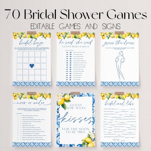 Mediterranean Lemon Bridal Shower Games Bundle, Main Squeeze Bridal Shower Games, Blue Tiles Wedding Shower Games, Bridal Party Games | GIA