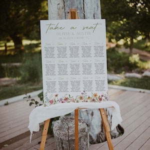 Modelo de gráfico de assentos de flores silvestres, placa de assento para casamento Boho, placa de casamento de flores silvestres, placa de assento floral para casamento, assentos para impressão |FLORA
