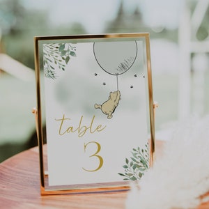 Modello di carta numero tavolo classico Winnie the Pooh, numero tavolo Pooh, numeri tavolo Baby Shower, carta tavolo stampabile / POOH