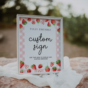 Strawberry Custom Sign Template, Berry Baby Shower Sign, Editable Custom Sign, Berry First Birthday Custom Sign, Strawberry Birthday  |BERRY