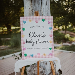 Sweetheart Baby Shower Welcome Sign, Valentines Baby Shower Welcome Poster, Candy Hearts Baby Shower Sign, Conversation Hearts | SWEET