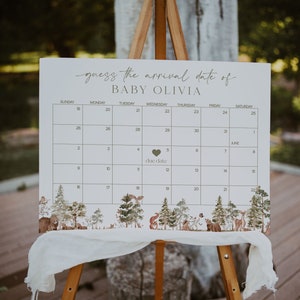 Woodland Baby Due Date Calendar Sign Template, Woodland Animals Baby Due Date Sign, Guess Baby&#39;s Birthday, Baby Prediction | WOOD