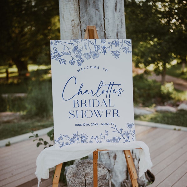 Something Blue Bridal Shower Welcome Sign Template, Vintage Floral Bridal Shower Welcome Poster, Victorian Floral Welcome Sign Poster | LIV