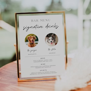 Haustier Signatur Cocktail Zeichen Vorlage, Hunde Signatur Getränke Zeichen, Hochzeit Bar Menü Zeichen bearbeitbar, Minimalistische Hochzeit Signatur Getränke |CLAIRE