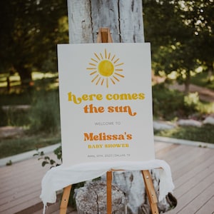 Sun Baby Shower Welcome Sign Template, Here Comes the Sun Welcome Poster, Sunshine Baby Shower Sign, Sun Birthday Welcome Sign | SUN