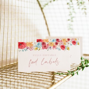 Spring Floral Buffet Card Template, Wildflower Food Label, Flower Food Card, Food Tent Cards, Food Tags, Bridal Shower Food Labels | SOFIA