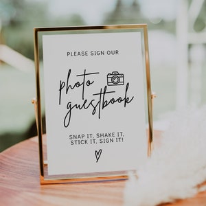 Photo GuestBook Sign Template, Modern Wedding Photo Guest Book Sign, Printable Photo Guestbook Table Sign, Polaroid Wedding Sign | GRACE