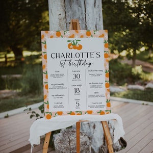 Little Cutie First Birthday Milestone Board Template, Orange 1st Birthday Milestone Sign, Girl Clementine Birthday Milestone Poster | CUTIE