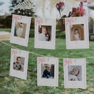 Pink Bow First Birthday Monthly Photo Banner, Pink Coquette 1st Birthday Photo Banner, Girl 1st Birthday Photos, Bow Monthly Milestone | BOW
