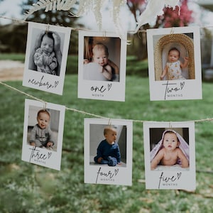 Modelo de banner com foto mensal do primeiro aniversário, banner com foto do primeiro aniversário, cartões com fotos do marco do bebê, fotos do primeiro ano do bebê | GRAÇA