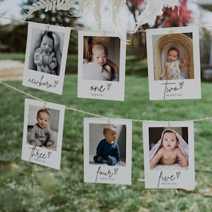 First Birthday Monthly Photo Banner Template, 1st Birthday Photo Banner, Baby Milestone Photo Cards, Baby's First Year Photos | GRACE