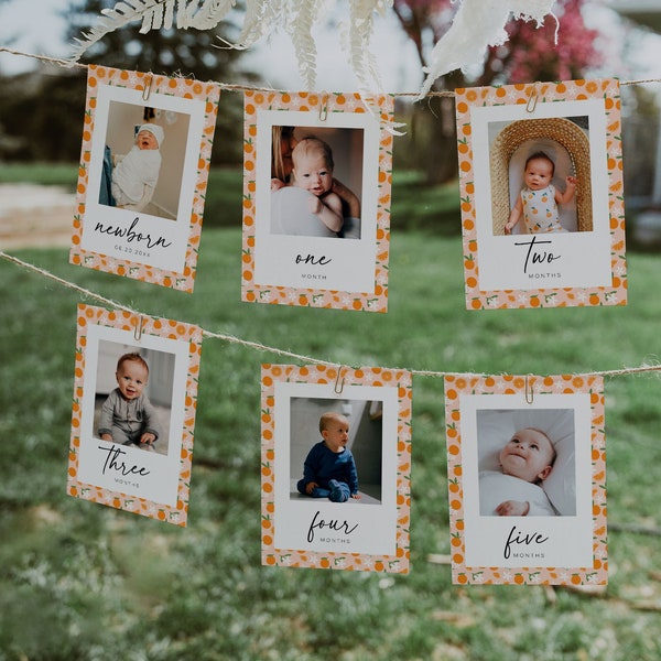 Little Cutie First Birthday Monthly Photo Banner, Orange 1st Birthday Photo Banner, Monthly Milestone Photo Cards, Baby's First Year | CUTIE