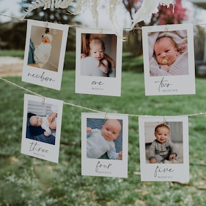 Modèle de bannière photo du premier anniversaire, bannière photo du 1er anniversaire, cartes photo jalon, cartes jalon mensuelles de la première année de bébé | LAURA