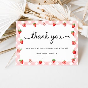 Aardbei dank u kaartsjabloon, Berry zoete baby shower dank u kaart, Berry eerste verjaardag dank u kaarten, tented dank u | BES