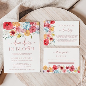 Baby in Bloom Baby Shower Einladung Set Vorlage, Frühlingsblumen Baby Shower Invite, Mädchen Baby Shower, Wildblumen Baby Shower Bundle | SOFIA