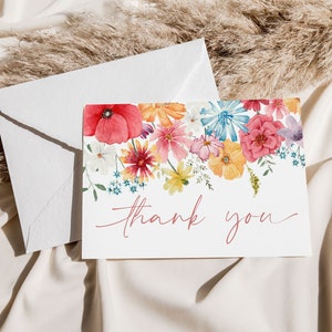 Floral Thank You Card Template, Wildflower Thank You Card Printable, Baby In Bloom Baby Shower Thank You Cards, Tented Thank You SOFIA image 1