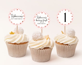 Berry premier anniversaire Cupcake Toppers modèle, Berry anniversaire Cupcake Topper, modifiable fraise Cupcake Topper, Berry 1er anniversaire | BAIE