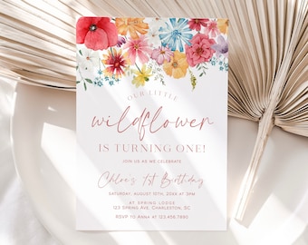 Girl First Birthday Invitation Template, Wildflower 1st Birthday Invite, Spring Floral Birthday Invitation, Garden Party Birthday | SOFIA