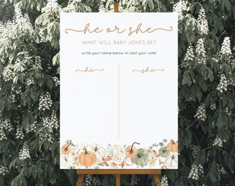 He or She Gender Reveal Sign Template, Minimalist Baby Shower (Digital Download)