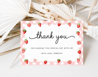 Strawberry Thank You Card Template, Berry Sweet Baby Shower Thank You Card, Berry First Birthday Thank You Cards, Tented Thank You | BERRY