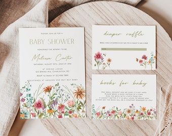 Wildflower Wedding Invitation Suite, Floral Template (Digital Download)