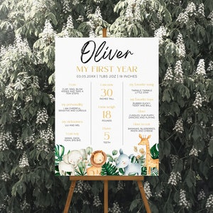 Safari 1st Birthday Milestone Board, Wild One First Birthday Milestone Sign, Jungle Animals 1st Birthday Baby Milestone Sign | SAFARI