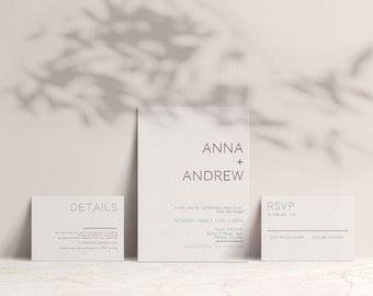 Minimalist Wedding Invitation Template Suite, BOHO Modern Wedding Invite, Invitation Suite Printable, Digital Download  | ANNA