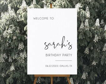 Minimalist Birthday Welcome Sign Template, Modern Party Poster (Digital Download)