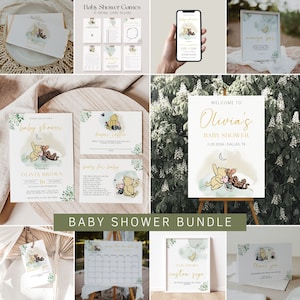 Classic Winnie the Pooh Baby Shower Bundle Template, Pooh Baby Shower Invitation Bundle, Shower Decoration, Gender Neutral Baby Shower |POOH